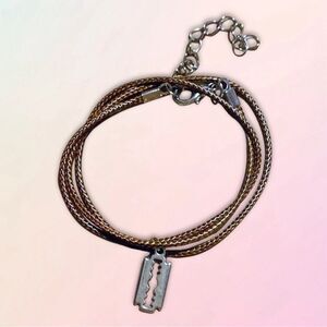 Dainty, Faux Razor Blade Charm & Necklace Set